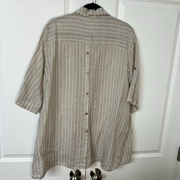 Me & Gee Linen Tunic Womens L/XL Beige Stripe Made in Italy Boho Coastal - Picture 4 of 7